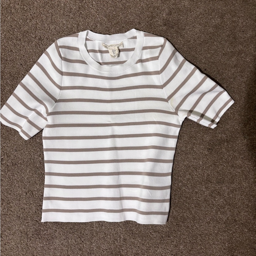 Striped Women’s Crop Shirt - White and Brown